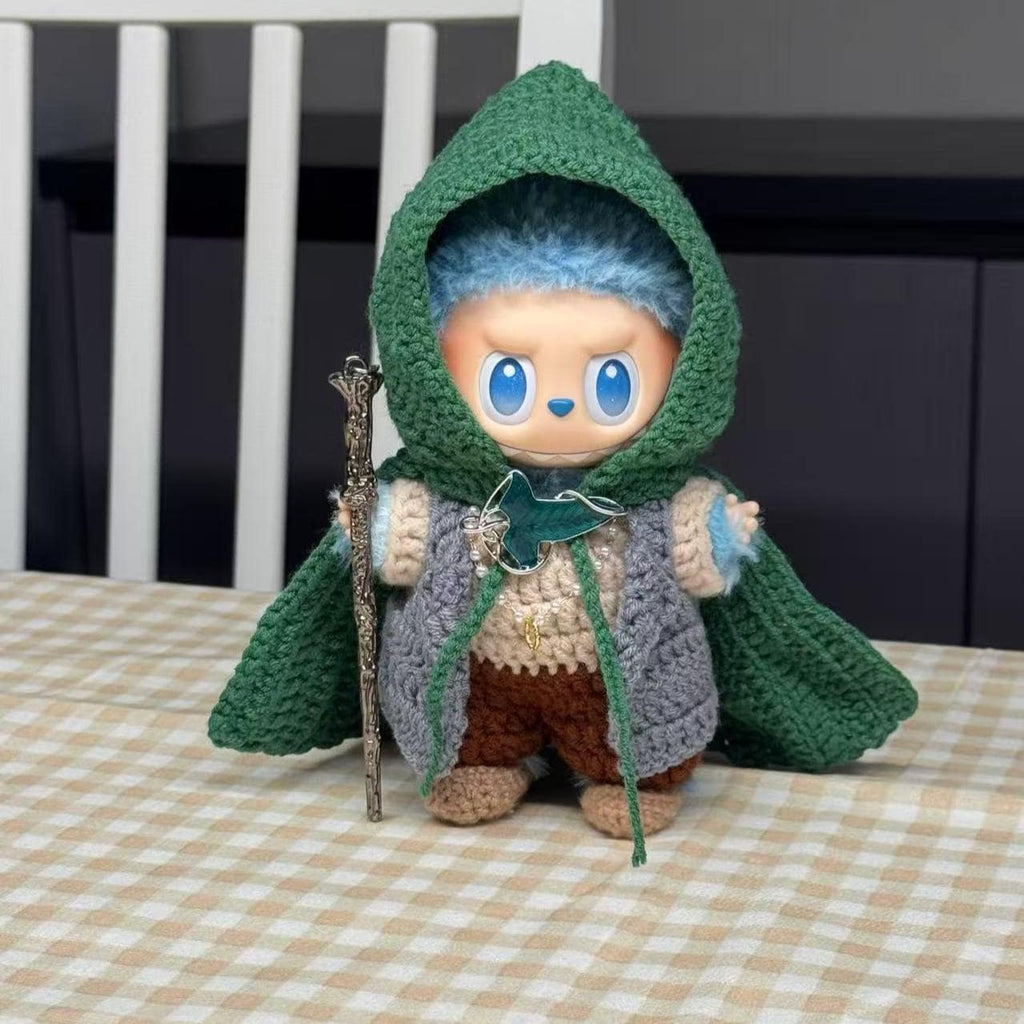 Handmade Labubu Clothes, 7pc Fantasy Adventurer Labubu Doll Clothes, Crochet Hooded Cloak & Vest Set for 15/17cm Labubu Outfits