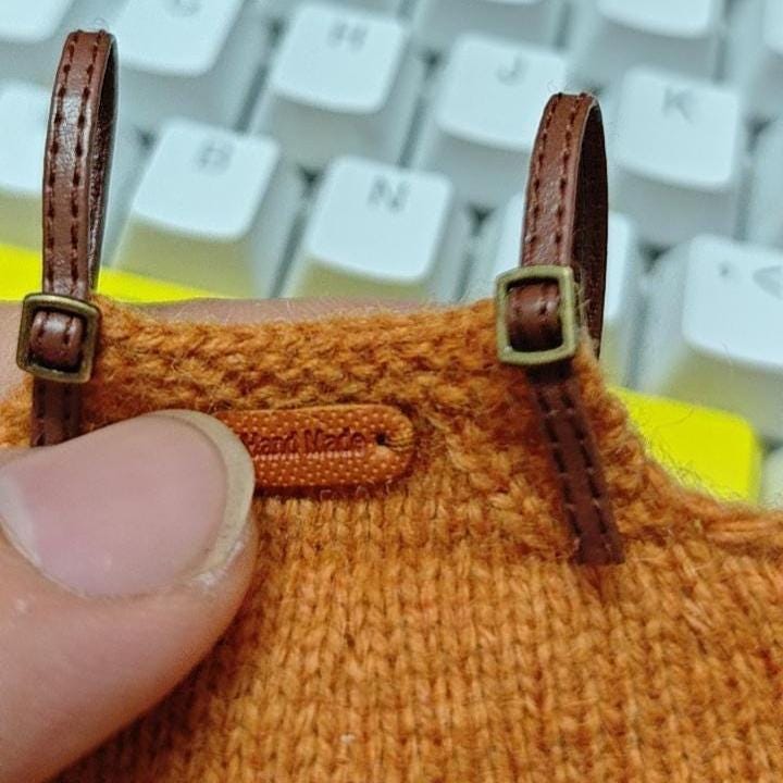Labubu Clothes, Handmade Fox Knit, Handmade Sweater & Overalls Set, Cottagecore Labubu Outfits for 15/17cm Doll