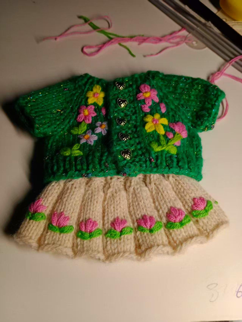 Labubu Clothes, Handmade Sparkle Night Garden Clothes, Hand-Embroidered Sparkle Sweater, Floral Labubu Outfits for 15/17cm Doll