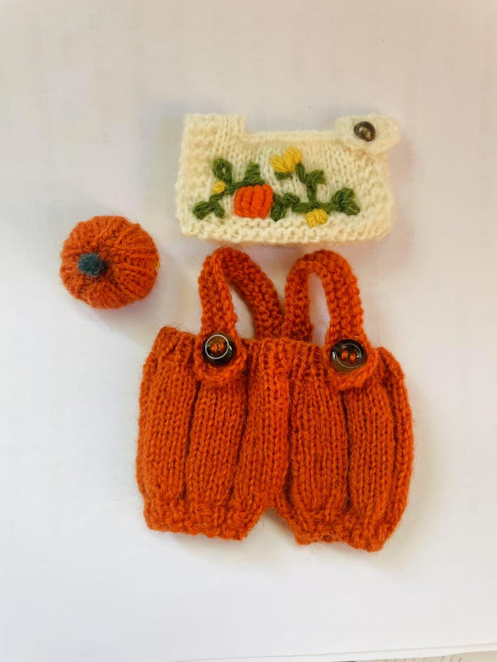 Handmade Halloween Pumpkin Knitting Labubu Clothes, Pumpkin Outfit with Hand Embroidery, fit for 15/17cm Labubu Outfits