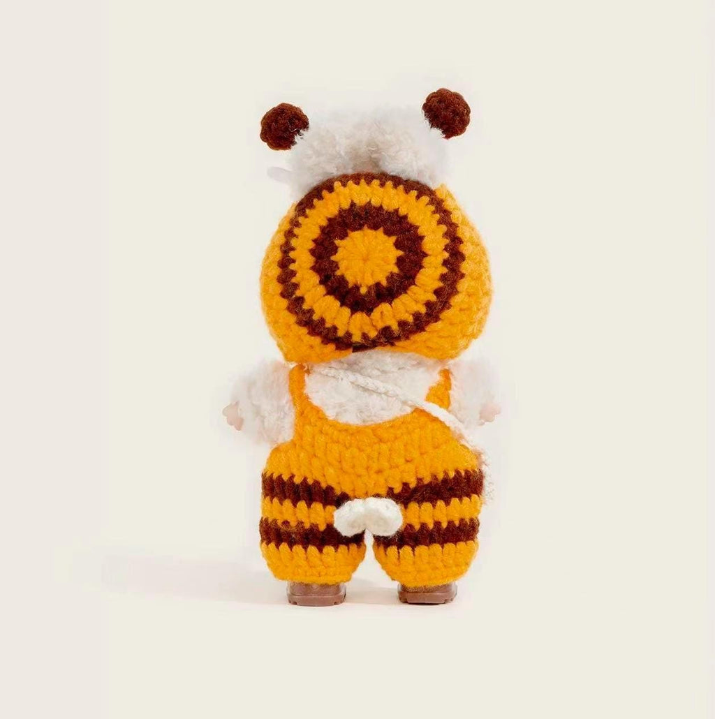 Hand-Crocheted Bumblebee Labubu Clothes: Overalls, Bonnet, Shoes & Pouch