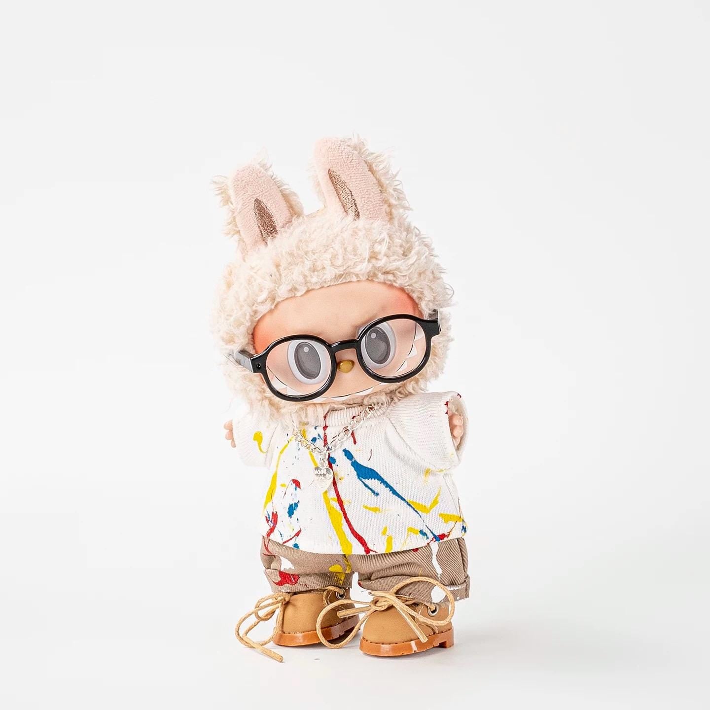 Art Studio Labubu Clothes: Paint Splatter Outfit with Boots (15/17cm Doll)
