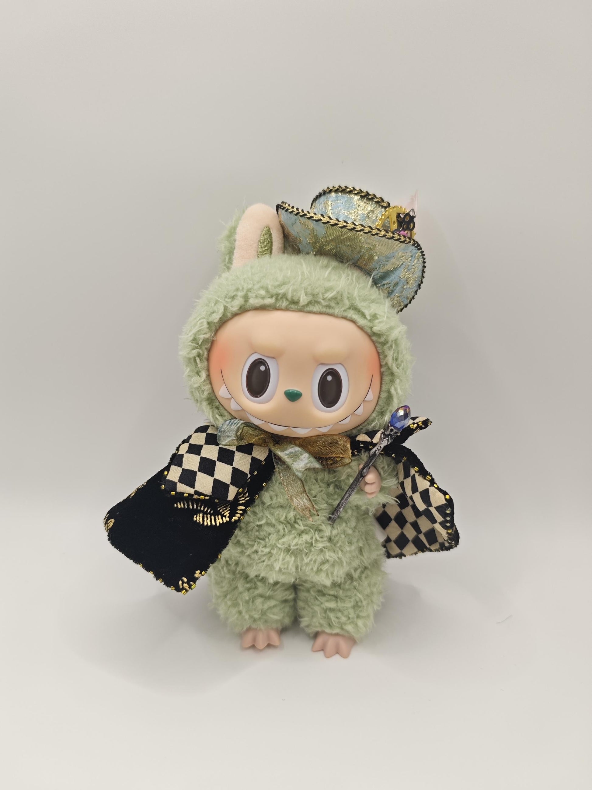 Handmade 15/17cm Labubu Clothes - Steampunk Magician, Artisan Top Hat & Cape Set, Labubu Outfits