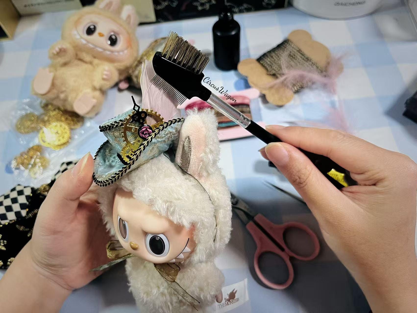 Handmade 15/17cm Labubu Clothes - Steampunk Magician, Artisan Top Hat & Cape Set, Labubu Outfits