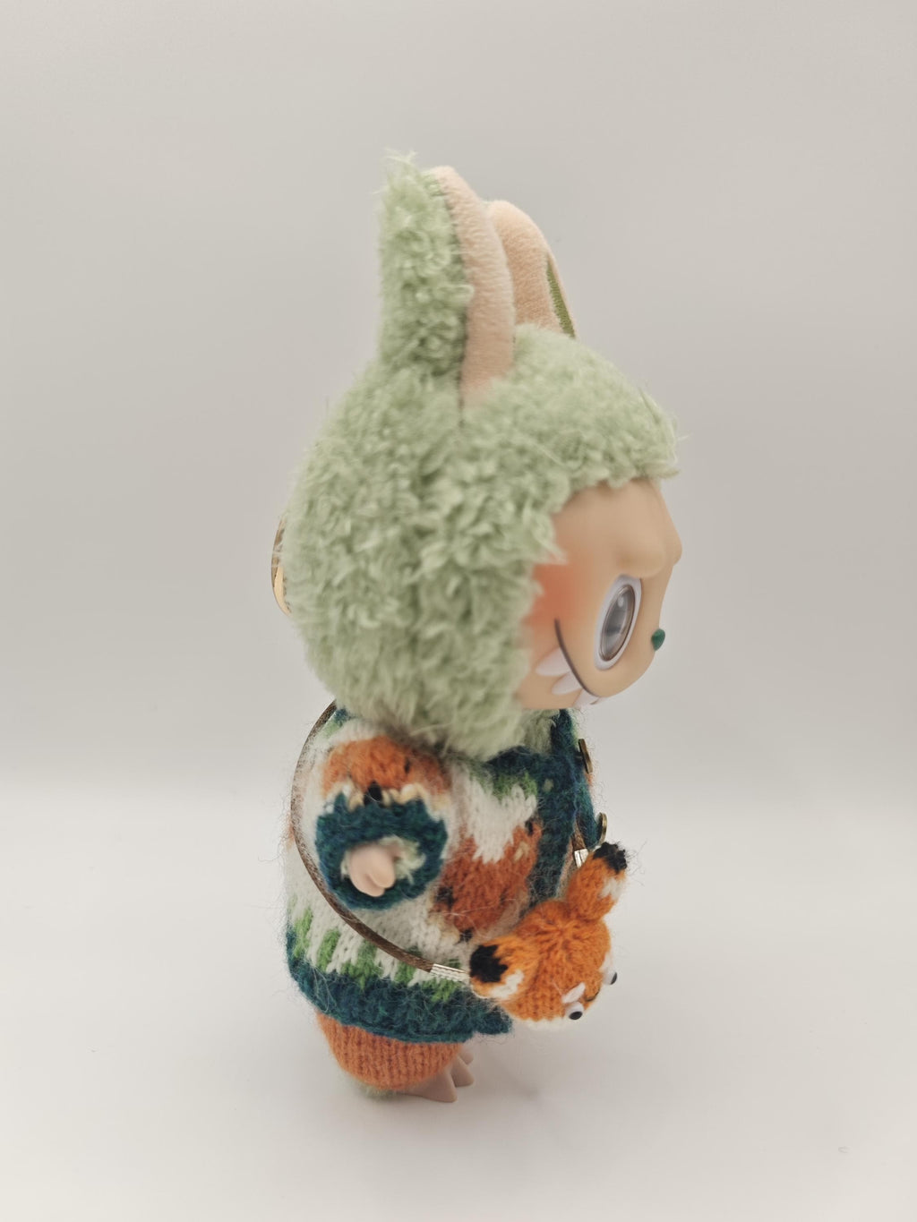 Hand Knit Fox Labubu Outfit: Woodland Sweater & Overalls Set