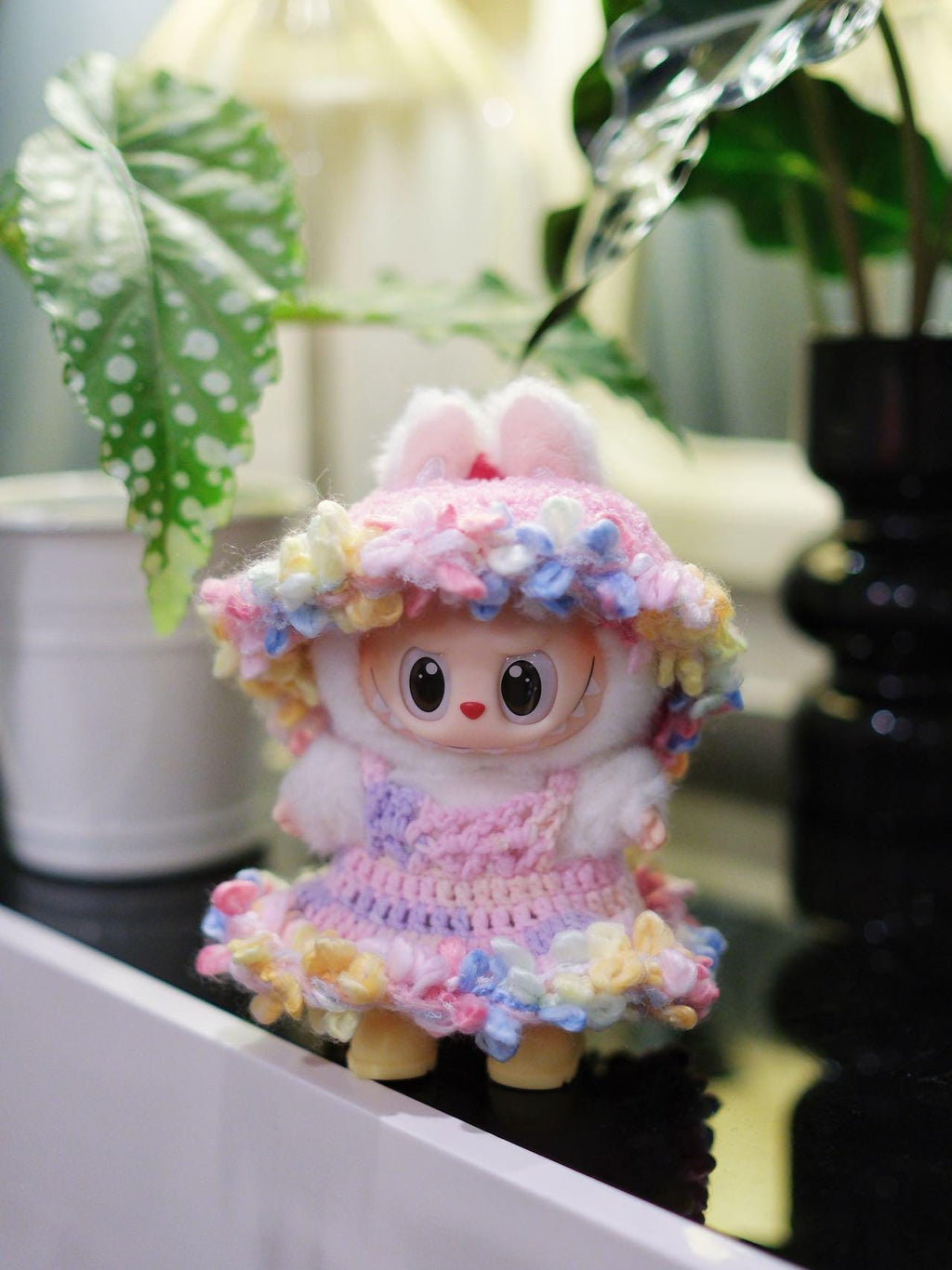 Crochet Rainbow Floral Labubu Clothes: Handmade 15/17cm Doll Dress & Hat Set