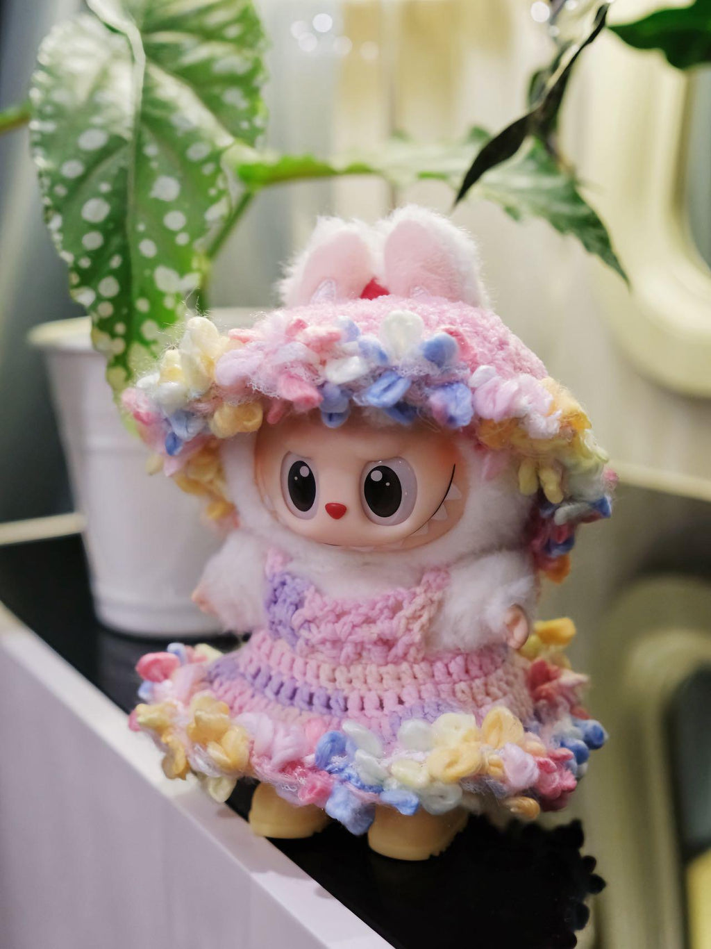Crochet Rainbow Floral Labubu Clothes: Handmade 15/17cm Doll Dress & Hat Set
