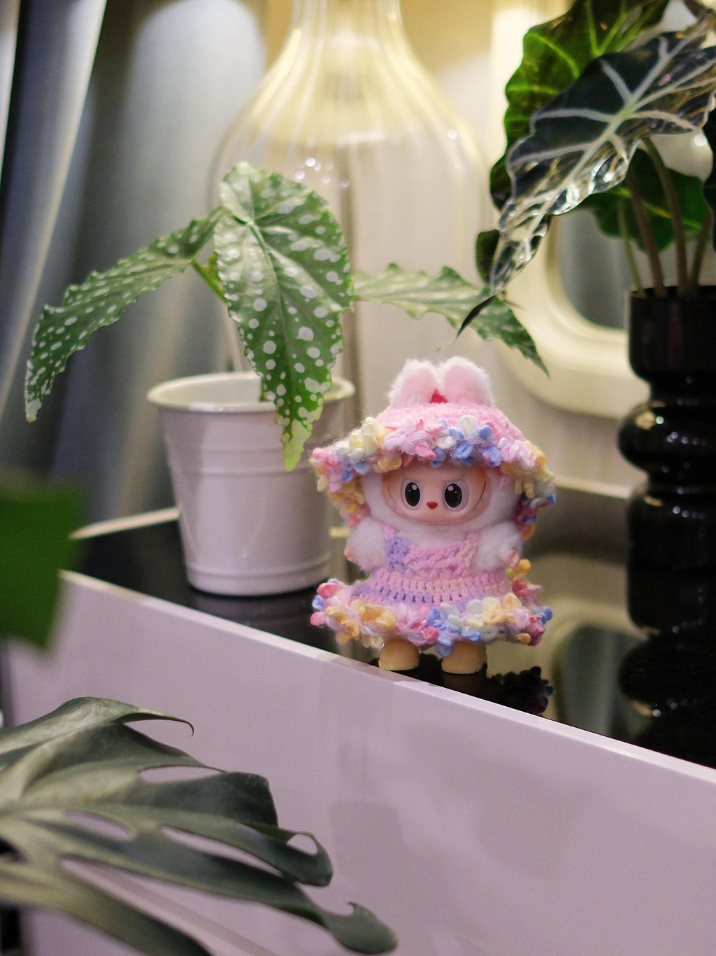 Crochet Rainbow Floral Labubu Clothes: Handmade 15/17cm Doll Dress & Hat Set