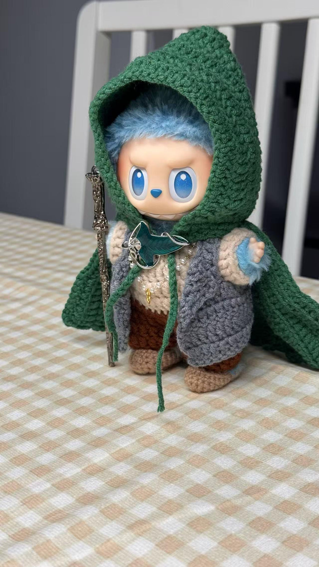 Handmade Labubu Clothes, 7pc Fantasy Adventurer Labubu Doll Clothes, Crochet Hooded Cloak & Vest Set for 15/17cm Labubu Outfits