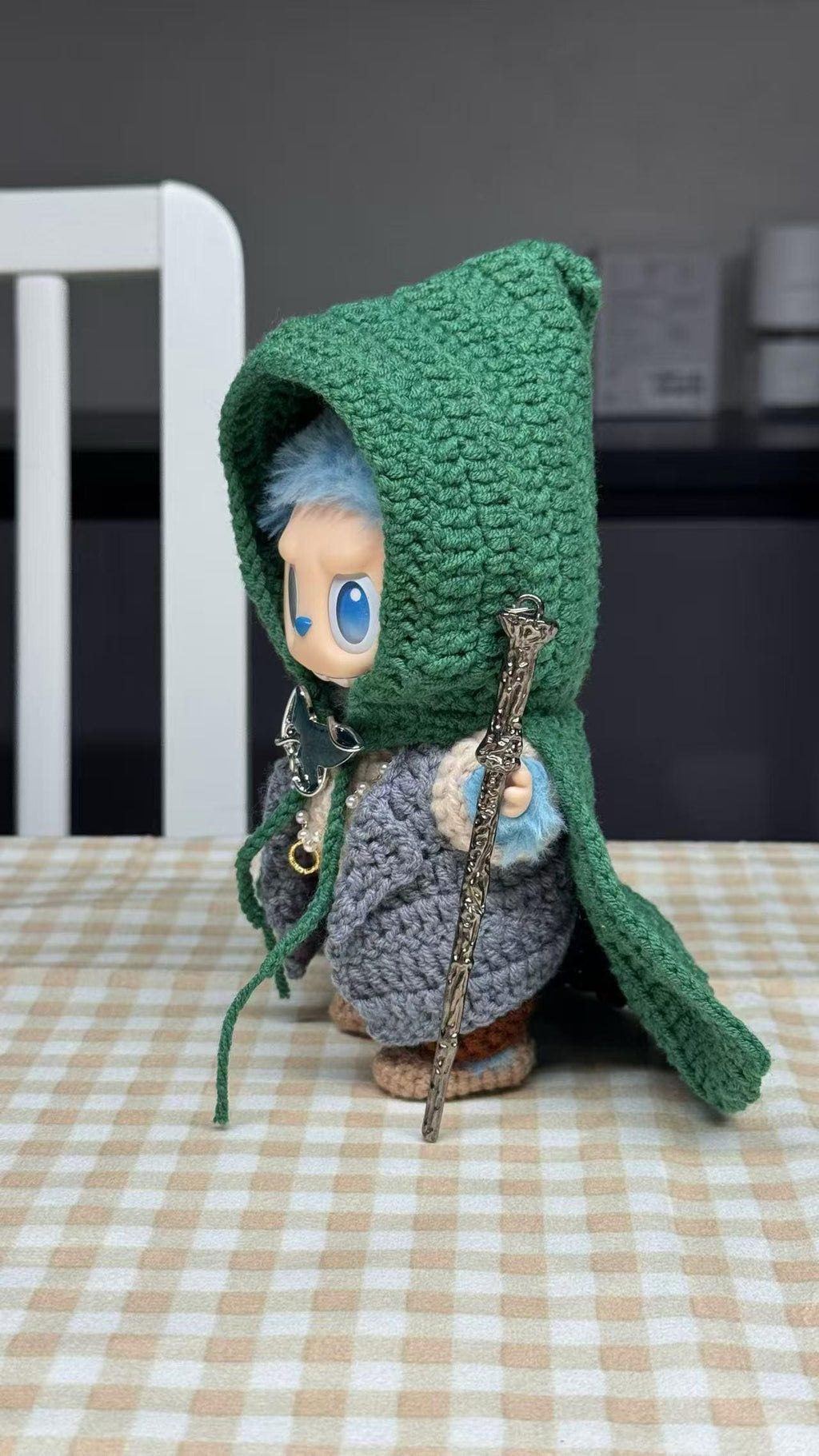 Handmade Labubu Clothes, 7pc Fantasy Adventurer Labubu Doll Clothes, Crochet Hooded Cloak & Vest Set for 15/17cm Labubu Outfits