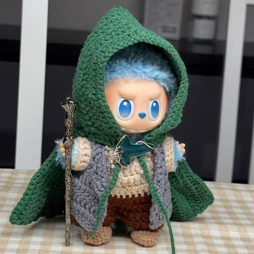 Handmade Labubu Clothes, 7pc Fantasy Adventurer Labubu Doll Clothes, Crochet Hooded Cloak & Vest Set for 15/17cm Labubu Outfits