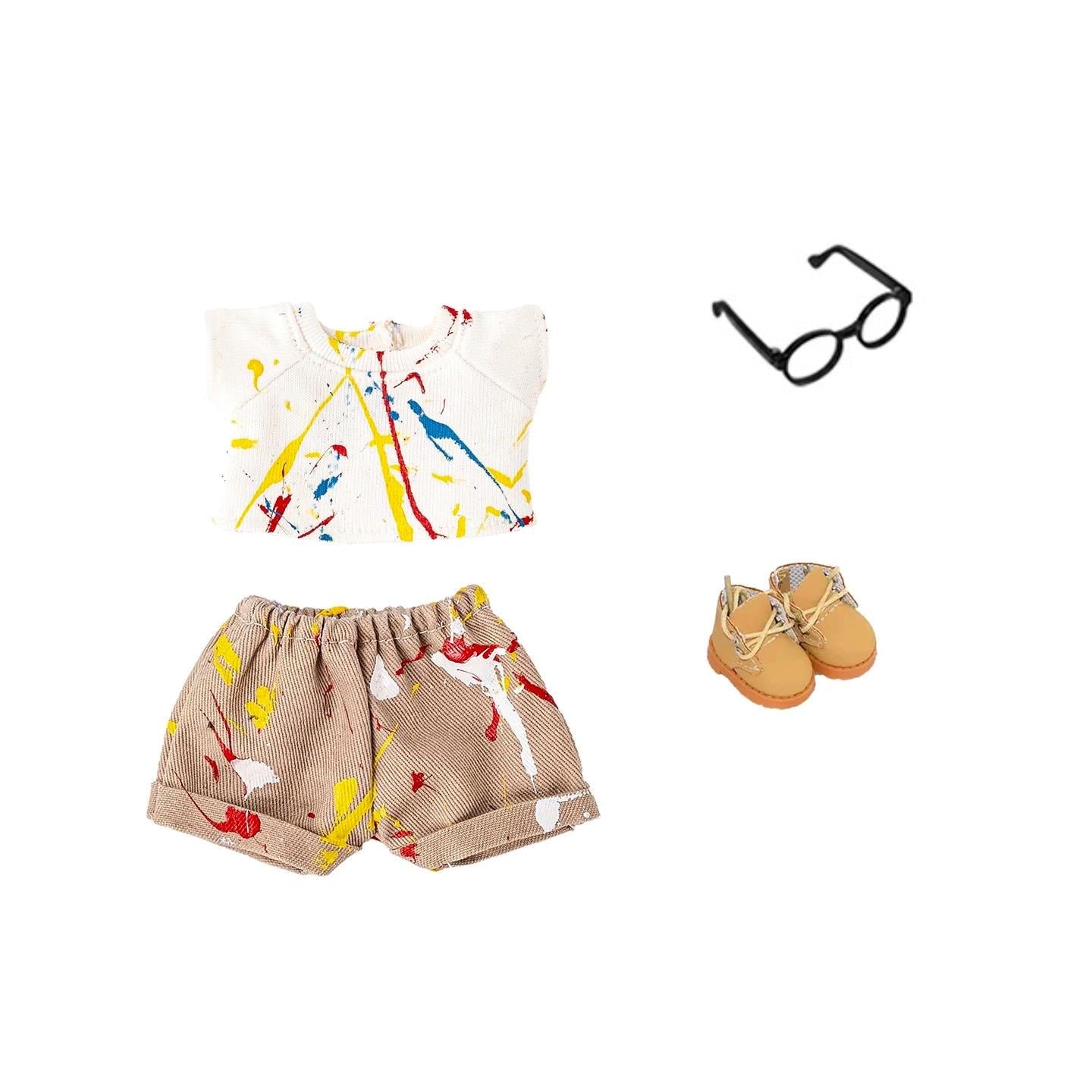 Art Studio Labubu Clothes: Paint Splatter Outfit with Boots (15/17cm Doll)