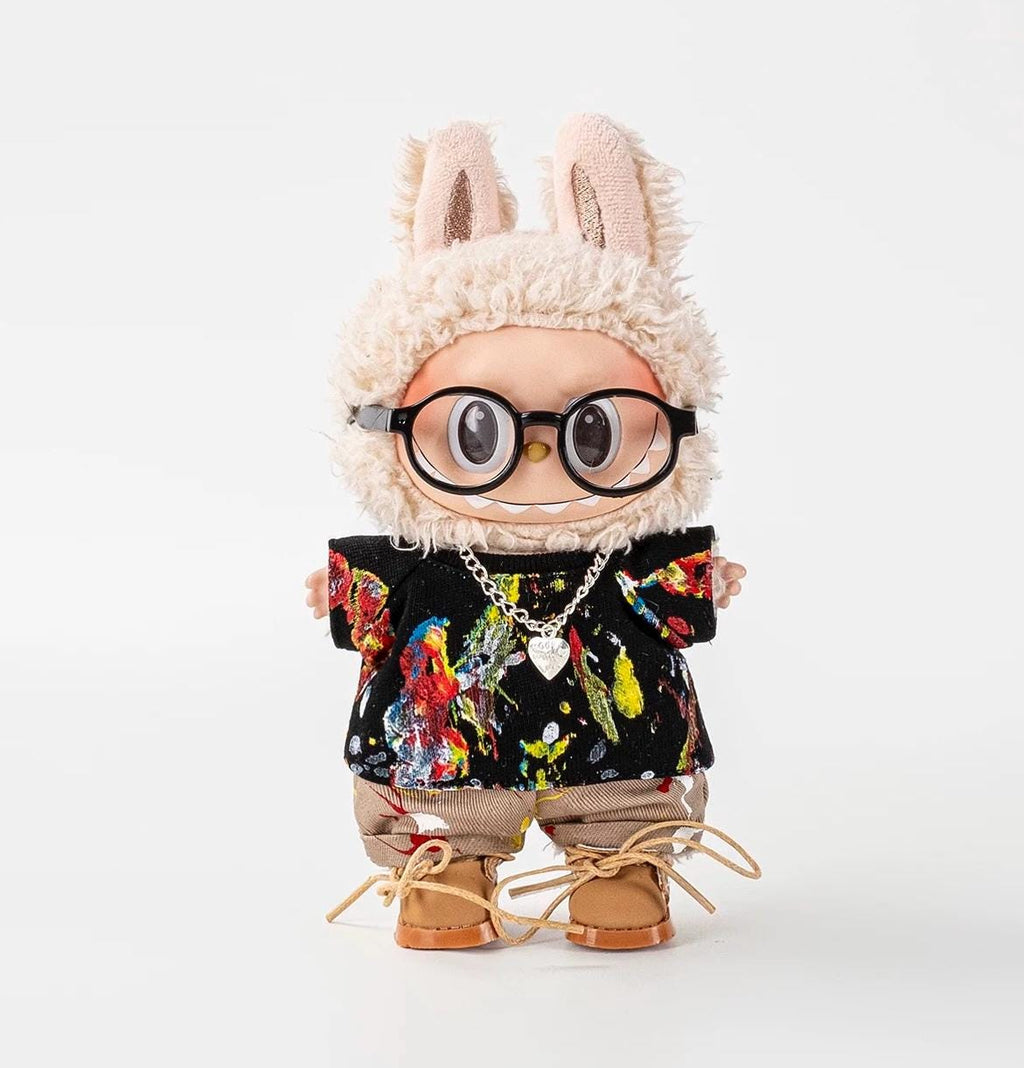 Art Studio Labubu Clothes: Paint Splatter Outfit with Boots (15/17cm Doll)