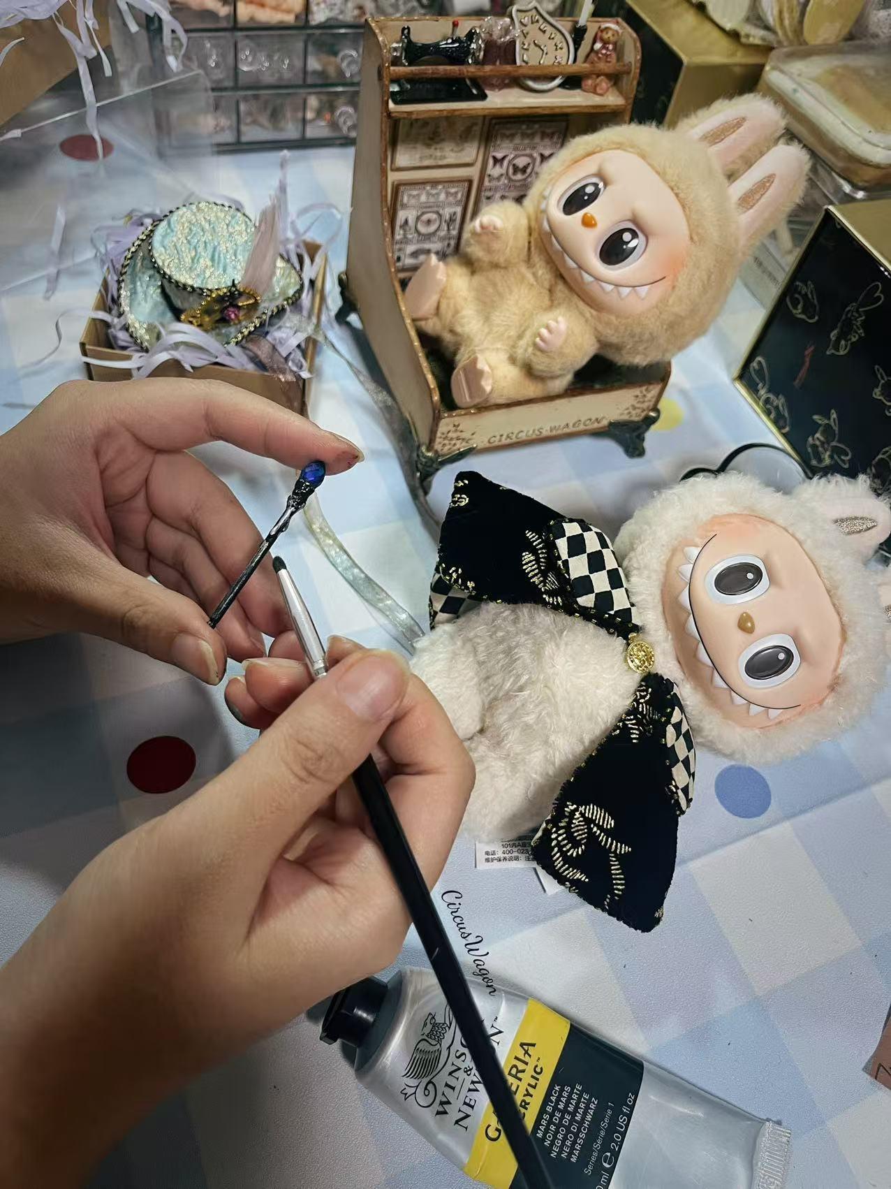 Handmade 15/17cm Labubu Clothes - Steampunk Magician, Artisan Top Hat & Cape Set, Labubu Outfits