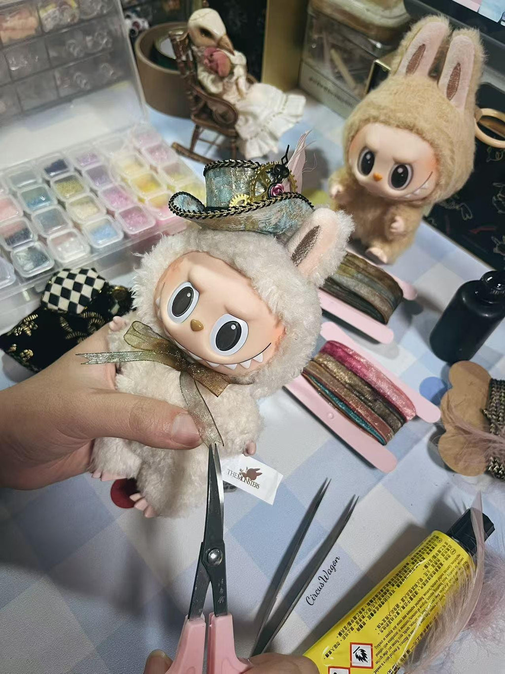 Handmade 15/17cm Labubu Clothes - Steampunk Magician, Artisan Top Hat & Cape Set, Labubu Outfits