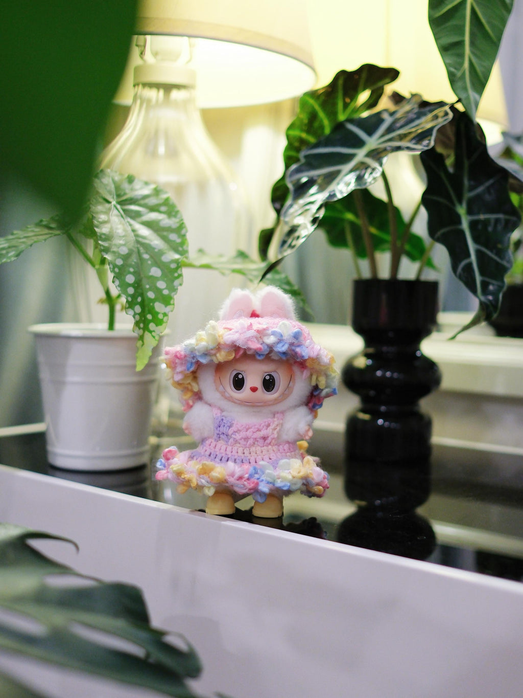 Crochet Rainbow Floral Labubu Clothes: Handmade 15/17cm Doll Dress & Hat Set