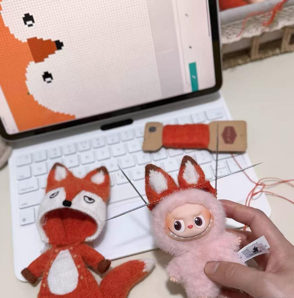 Handmade Labubu Clothes, Suit for 10/17cm Labubu, Zsiga, Handmade Knit Fox Labubu Outfits