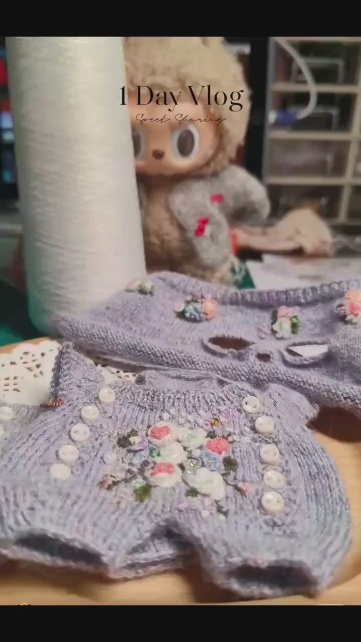 Handmade Labubu Clothes, Embroidered Floral Doll Romper, Hand-Knitting Bouquet Outfit, Romantic Cottagecore Set for 15/17cm Labubu outfits