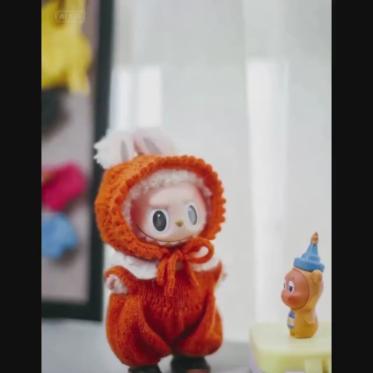 Labubu Clothes, Handmade Fully Custom Color Macaron Series Knit Romper & Bonnet, Scarf, 3Pc Set, Fully Personalized Labubu Outfits