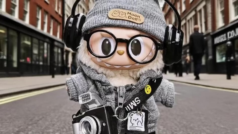 "Street Photographer" Set for Labubu Doll - 7pc Hoodie & Accessories Outfit - Pop Mart Fashion